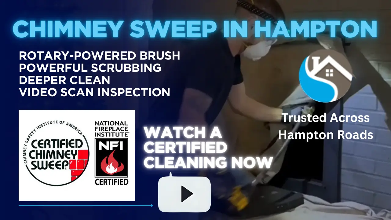 Professional chimney sweep in Hampton performing powerful scrubbing with certified inspection.