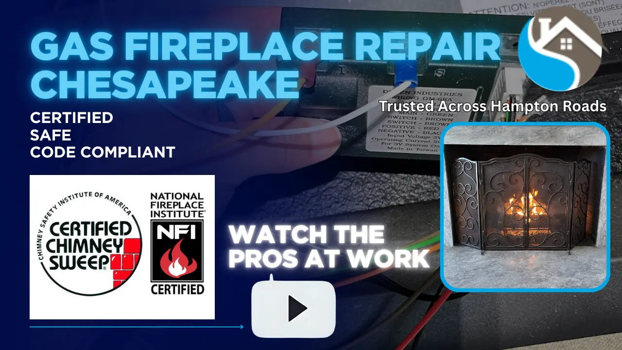 Gas fireplace repair in Chesapeake with certified safe and code-compliant service.