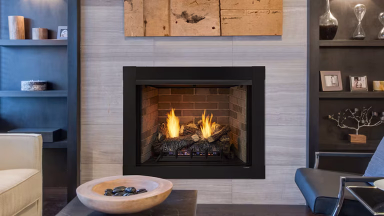 Monessen Attribute vent-free firebox with herringbone brick interior