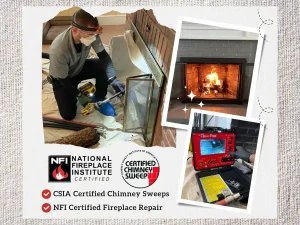 CSIA certified chimney sweep performing a rotary chimney cleaning in Chesapeake, VA with NFI certified fireplace repair and video scan inspection equipment.